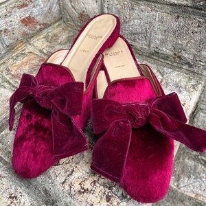 Alexander White Dark Red Brushed Velvet Slides Flats